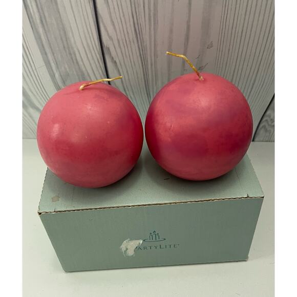 PartyLite Pair of 3” Ball Candles New in Box Cherry Orchard - Picture 1 of 5